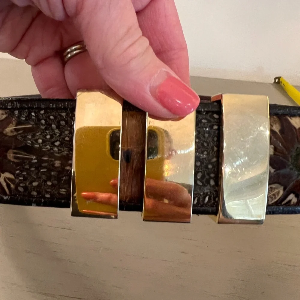 Vintage Guy Laroche Genuine Peacock Feather Belt Gold Hardware 40” Women’s XL